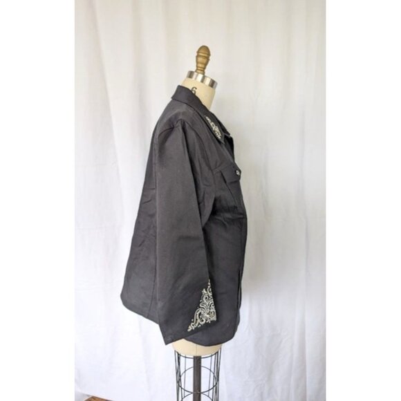 Quacker Factory Jacket Women's‎ Size Large Embroidered Canvas Button Down Black - Picture 4 of 7